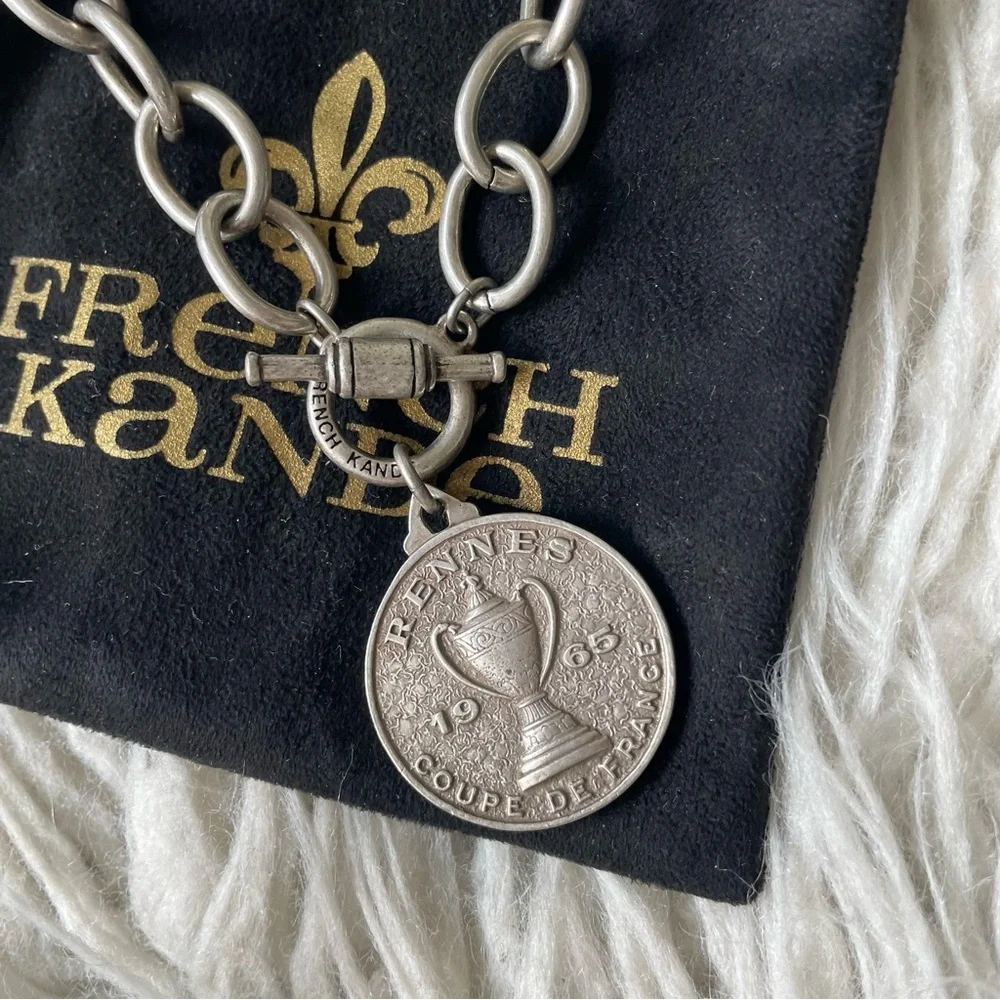 French Kande Rennes Silver Nantes Championnat Coup De France 1965 Coin Necklace - Picture 7 of 9